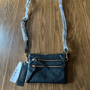 Isabel black faux leather Crossbody pita approved NWT adjustable strap
